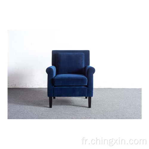 Chaise d'accent armé en tissu velours bleu